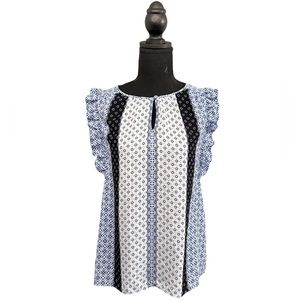 Kaari Blue Sleeveless Blue Patchwork Print Blouse, Size M